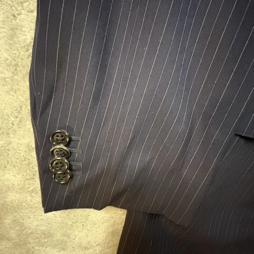 Ermenegildo Zegna Men's IT 54R (~46.5R) Navy Pinstripe 15 Milmil 15 Wool Coat